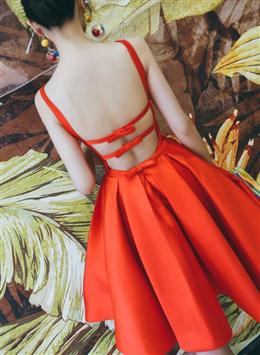 Picture of Pretty Red Color Backless Satin Party Dresses, Cute Short Prom Dresses